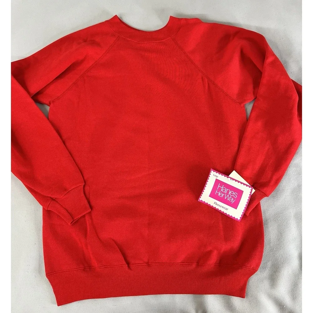 Vintage Hanes Her Way Sweatshirt Womens L Red Crewneck Pullover Made USA 90s NWT
